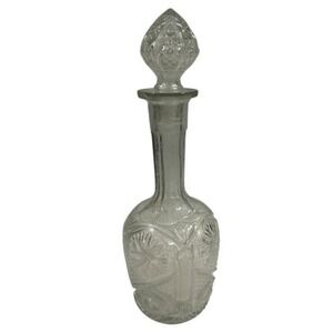 Vtg Etched Starburst Glass Decanter Mid Century Modern Barware MCM w/ Stopper